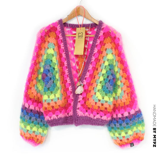 Crochet kit – MYPZ Hexagon Mohair Cardigan Rainbow (ENG-NL-DE)