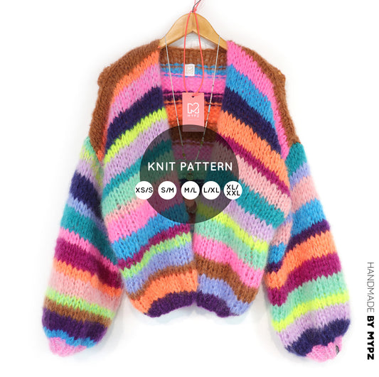 Knit Pattern – Chunky Mohair Cardigan Rainbow Medley No.12 (ENG-NL-DE)