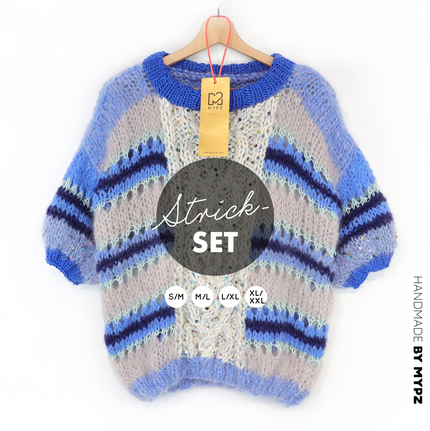 Knitting kit – MYPZ Light Alpaca Mohair Top Cable Heart Blue No10 (ENG-NL-DE)