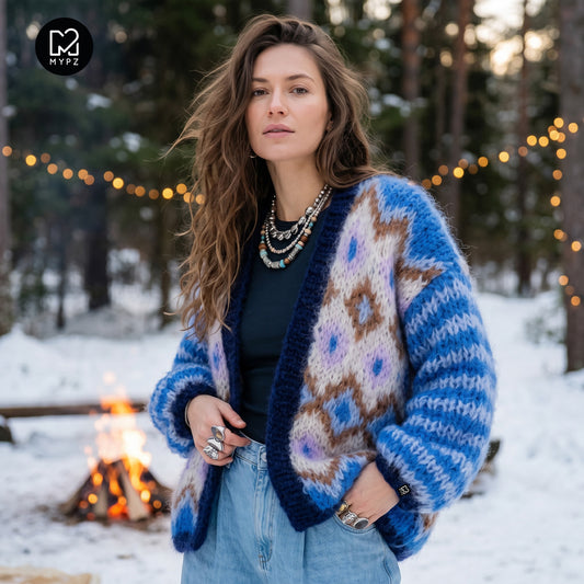 Knitting Kit – Chunky Mohair Jacket Alpine Breeze No.12 (ENG-DE-NL-ES-FR-IT-DA-SV-NO)