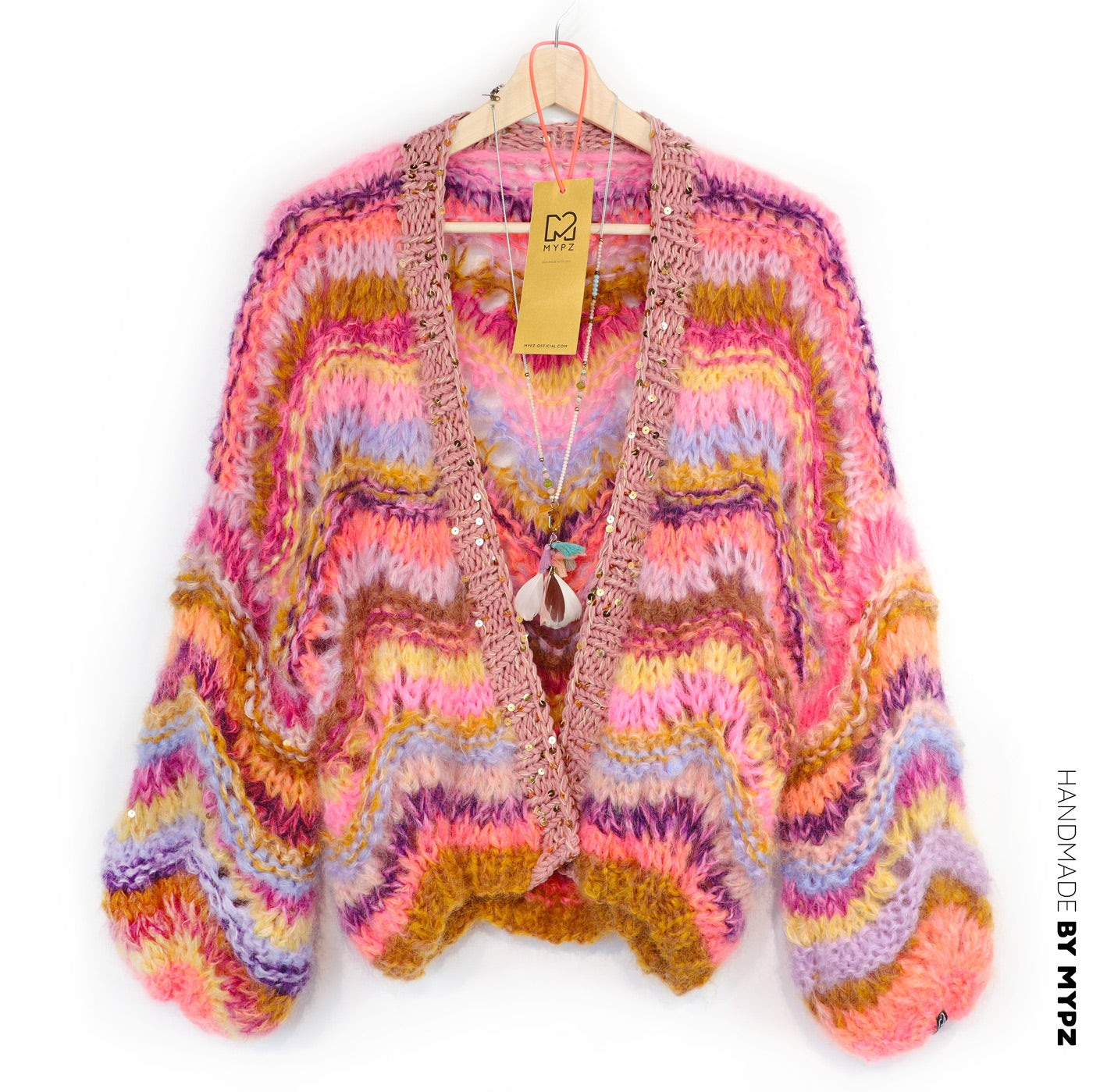Knitting Kit – Short Chunky Mohair Cardigan Colorflow Wave No.12 (ENG-NL-DE)