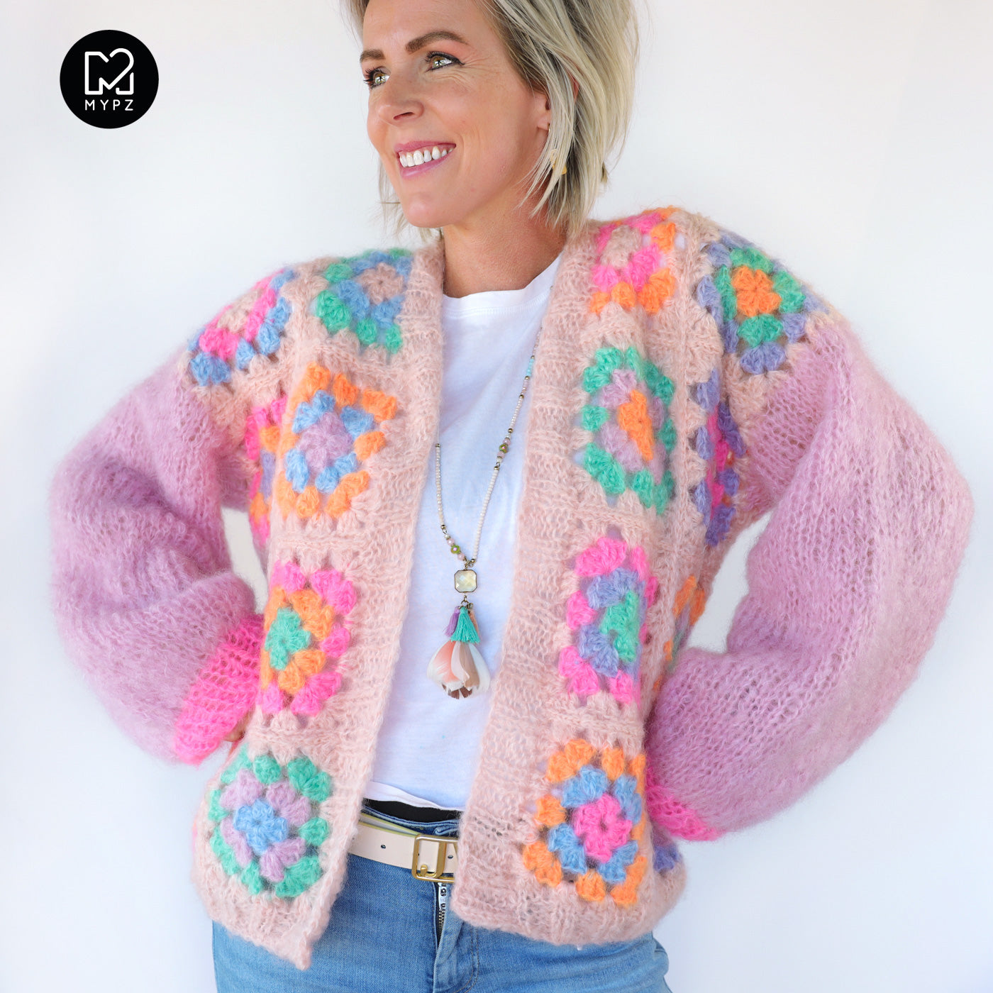 MYPZ Chunky Mohair Granny square cardigan Marshmallow