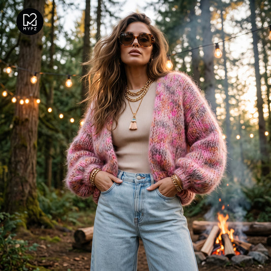 Knitting Kit – MYPZ Short Chunky Alpaca-Mohair Cardigan Pecan Dream No.15 (ENG-DE-NL-ES-FR-IT-DA-SV-NO)