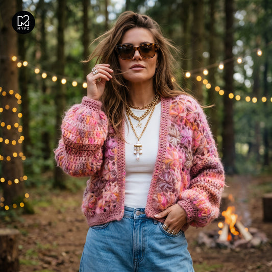 Crochet kit - MYPZ Short Wildflower cardigan Pecan (ENG-DE-NL-ES-FR-IT-DA-SV-NO)