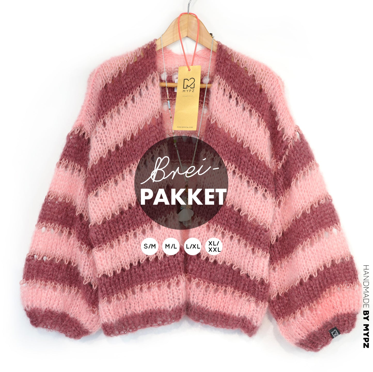 Knitting kit – MYPZ Short Light Mohair Cardigan Rose Burgundy No10 (ENG-NL-DE-FR-ES)