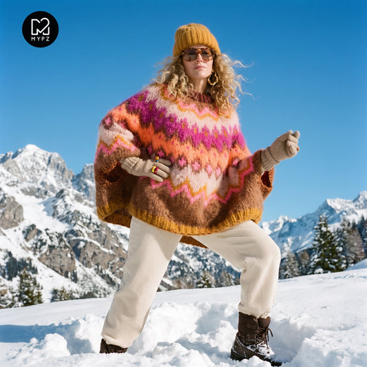 Knitting Kit – MYPZ Chunky Topdown Mohair Poncho Brownberry No.12 (ENG-DE-NL-ES-FR-IT-DA-SV-NO)