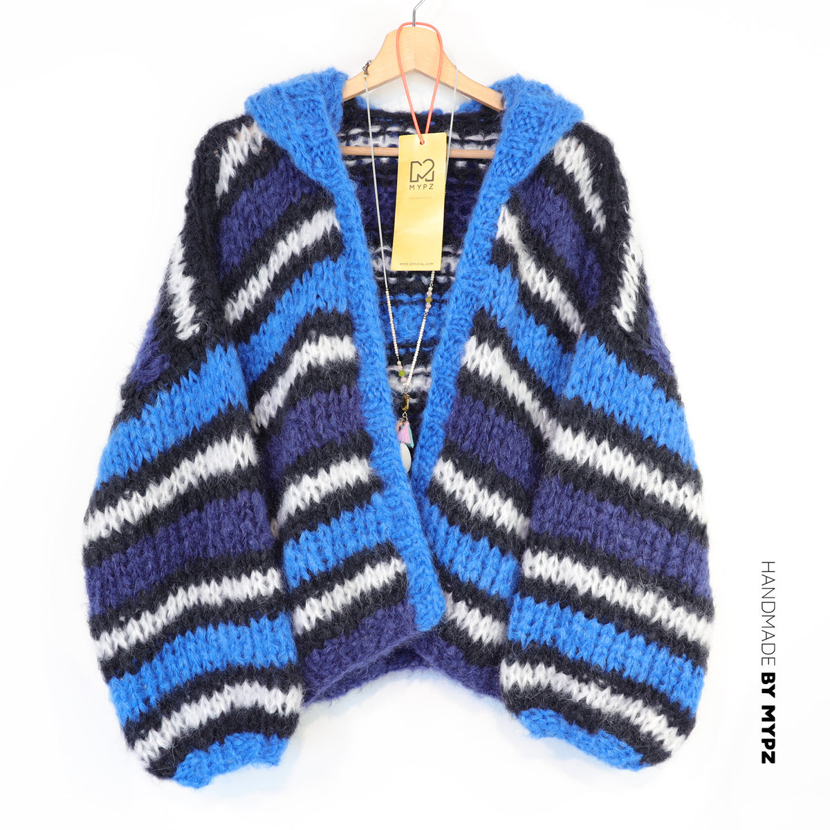 Knit pattern – MYPZ Hooded Chunky Mohair Bomber Cardigan Blue No.15 (ENG-DE-NL-ES-FR-IT-DA-SV-NO)