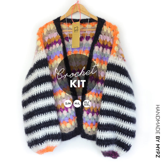 Crochet kit - MYPZ Mohair Granny stripes cardigan Butterfly (ENG-NL)