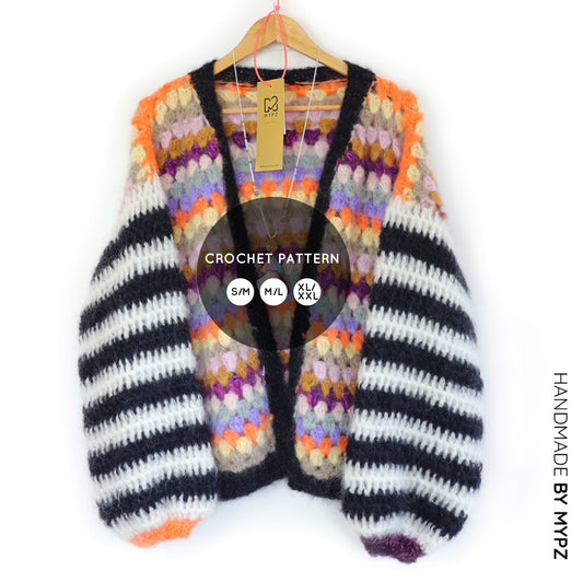 Crochet pattern - MYPZ Mohair Granny stripes cardigan Butterfly (ENG-NL)