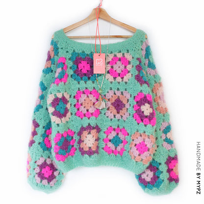 Crochet kit - MYPZ Granny square Mohair pullover Mint (ENG-NL-DE)