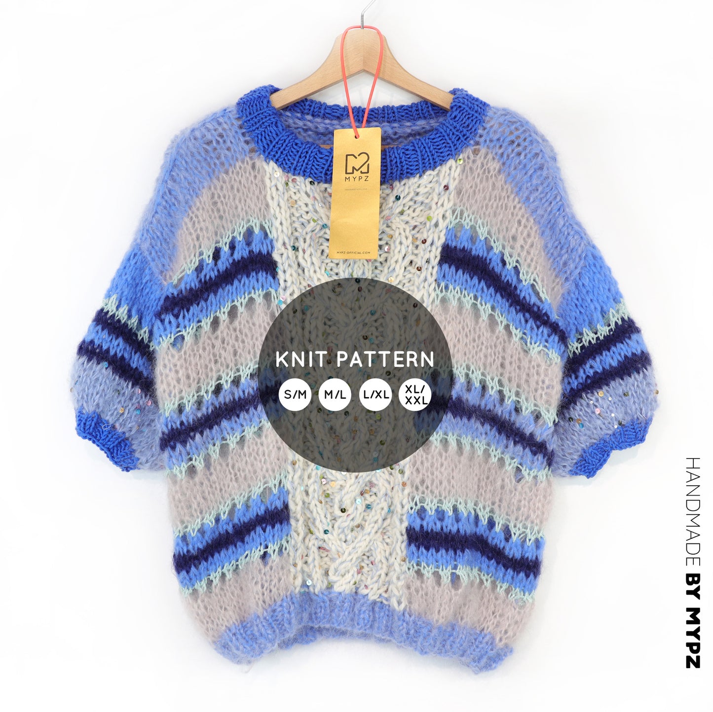 Knit pattern – MYPZ  Light Alpaca Mohair Top Cable Heart Blue No10 (ENG-NL-DE)