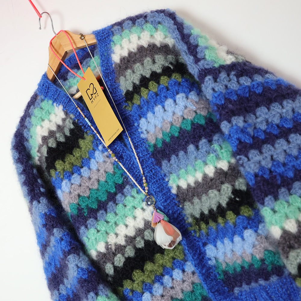 Crochet kit - MYPZ Short Mohair Granny stripes cardigan Jeans (ENG-NL)