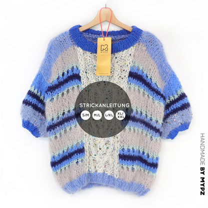 Knit pattern – MYPZ  Light Alpaca Mohair Top Cable Heart Blue No10 (ENG-NL-DE)