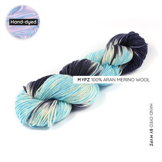 MYPZ hand-dyed Aran merino Zebra Blue