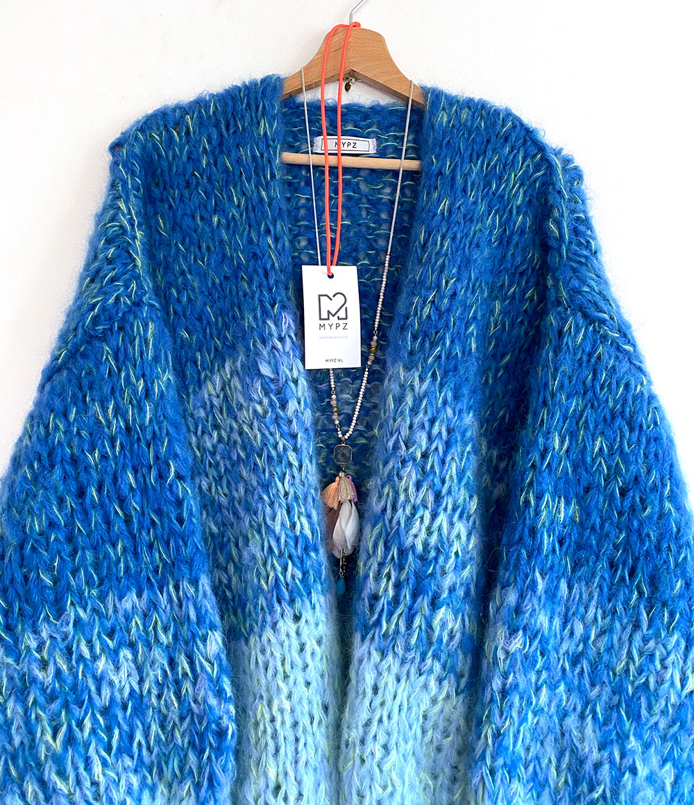 MYPZ knitting kit Chunky Mohair Cardigan Ocean no15