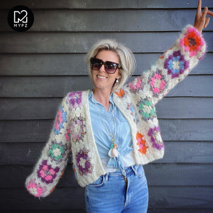 Crochet pattern - MYPZ Granny square bomber cardigan Off White (ENG-NL-DE-ES)