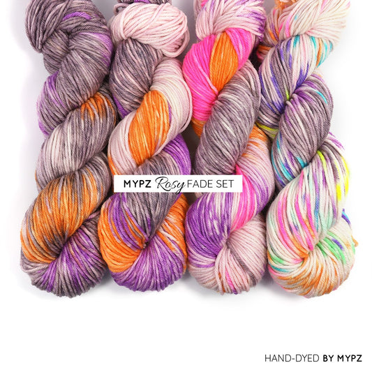 MYPZ hand-dyed Aran Merino Fade Set Rosy
