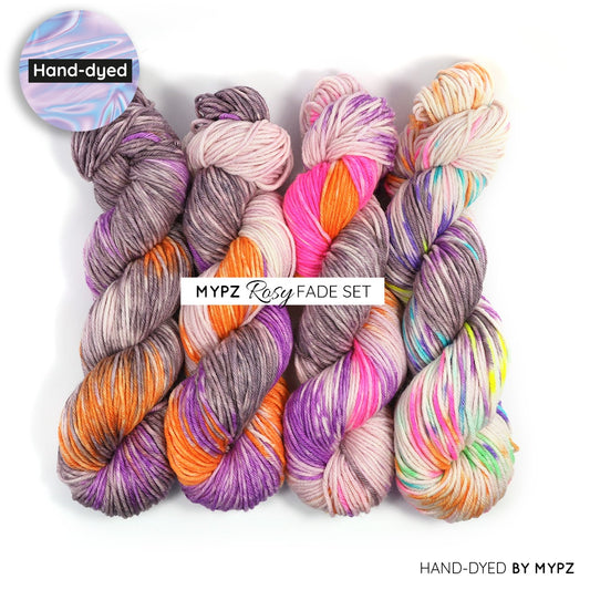 MYPZ hand-dyed Aran Merino Fade Set Rosy