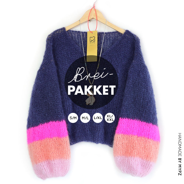 Knitting Kit – MYPZ Basic Light Mohair v-neck Pullover Sapphire no10 (ENG-NL)