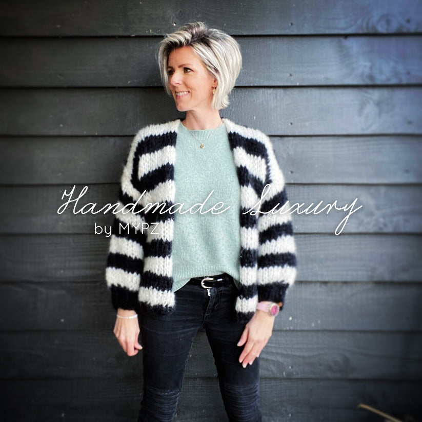 MYPZ chunky mohair black white striped cardigan