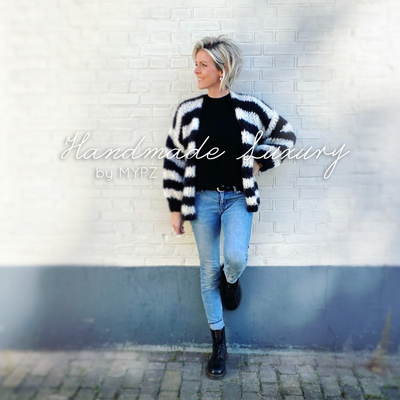 MYPZ chunky mohair black white striped cardigan