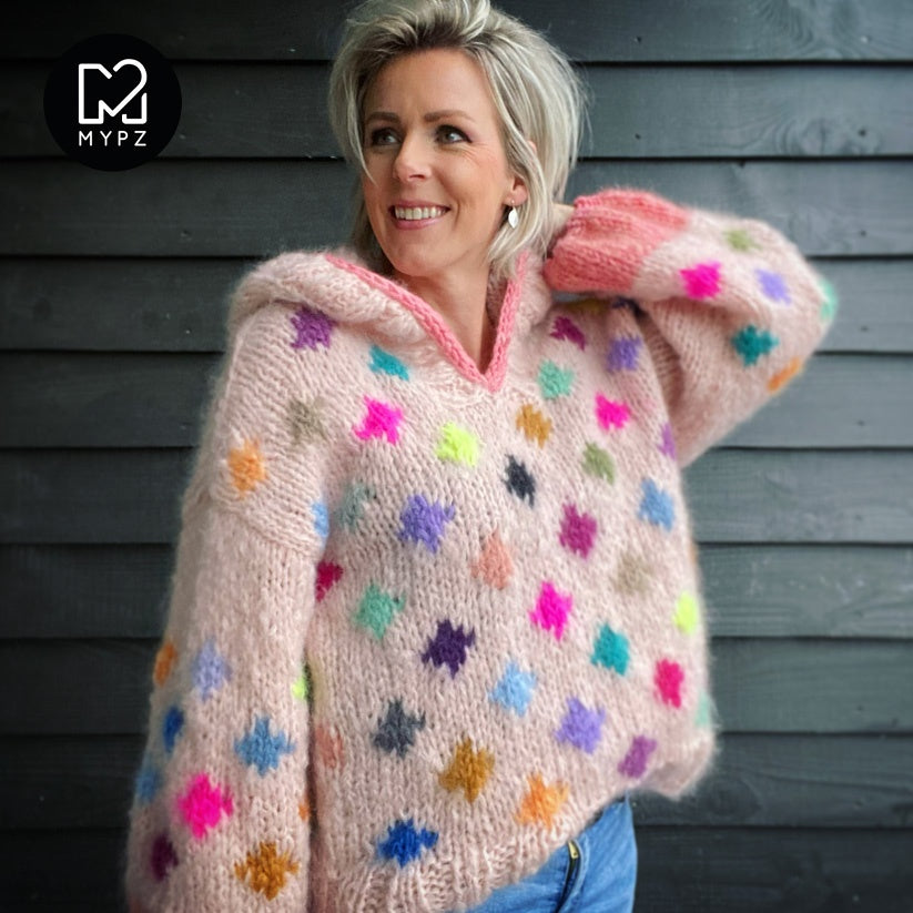 MYPZ chunky mohair dots pullover with hoodie NO9