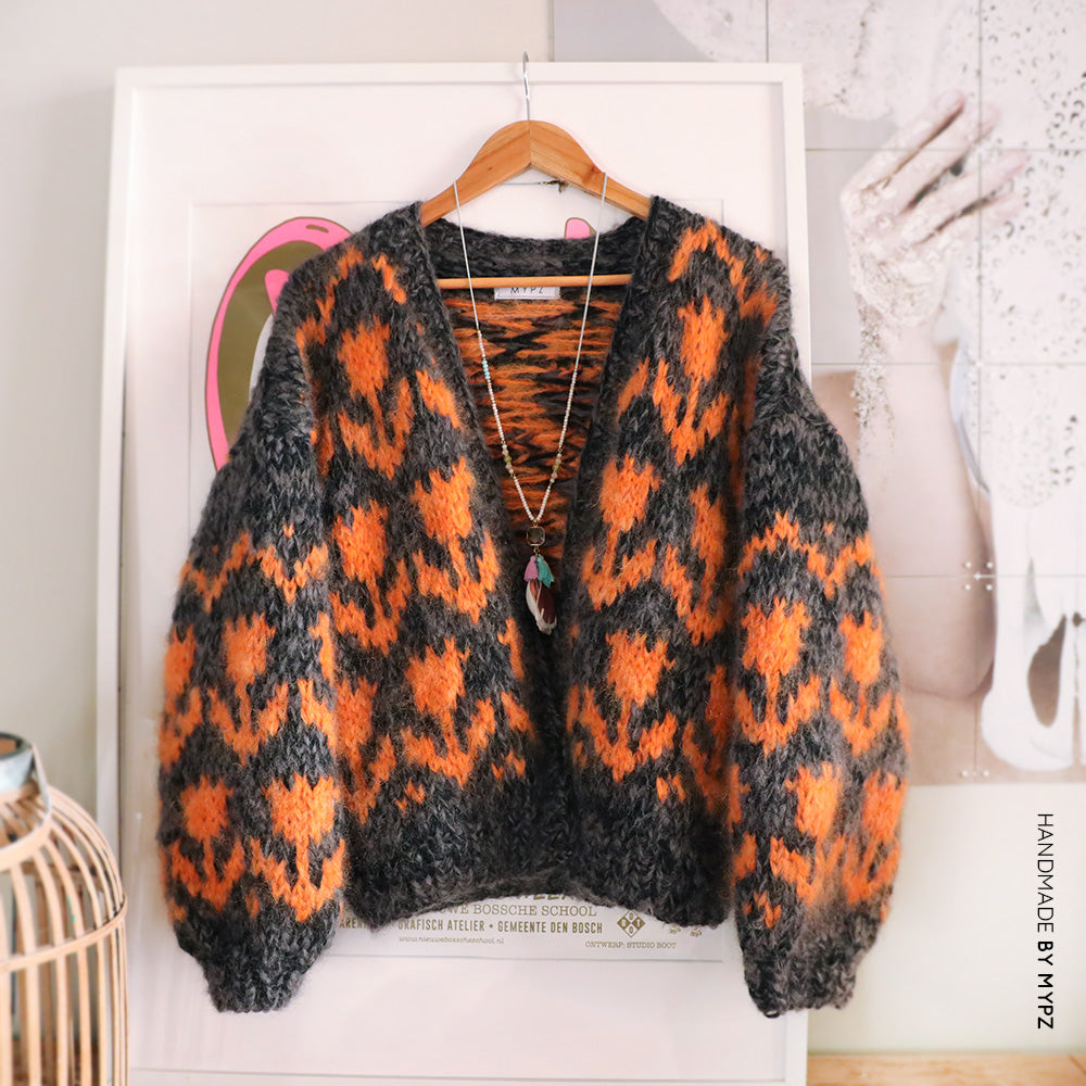 MYPZ Chunky bomber Cardigan Tulips Orange/Black