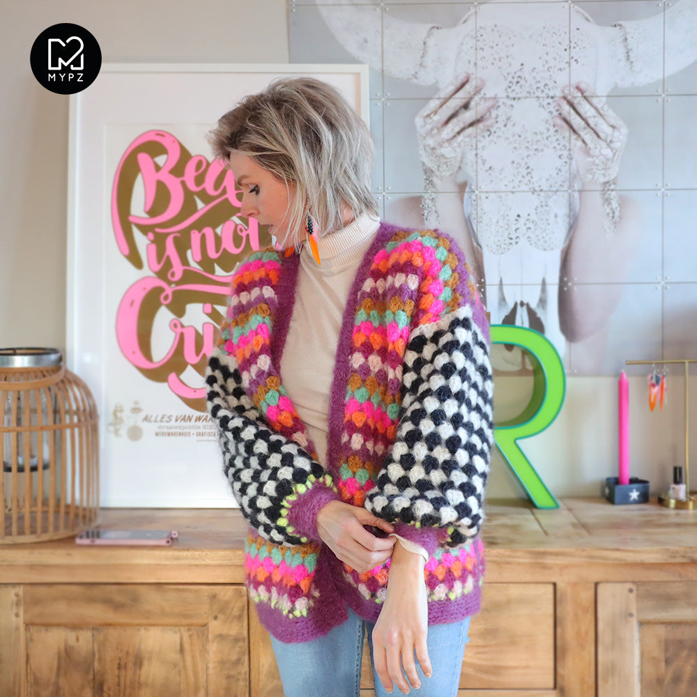 Crochet kit - MYPZ Mohair Granny stripes cardigan Fantasy (ENG-NL)
