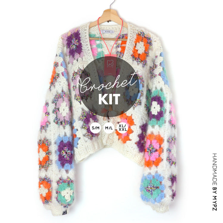 Crochet kit - MYPZ Dreamy Granny square bomber cardigan Off White (ENG-NL-ES)