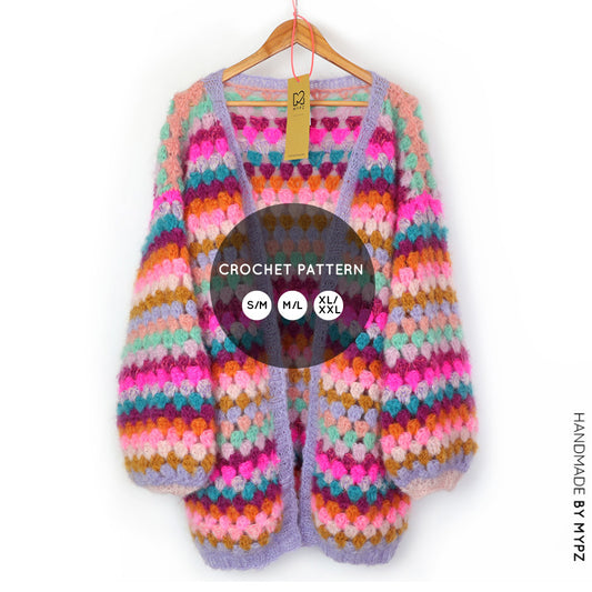 Crochet pattern - MYPZ Mohair Granny stripes cardigan Spirit (ENG-NL)