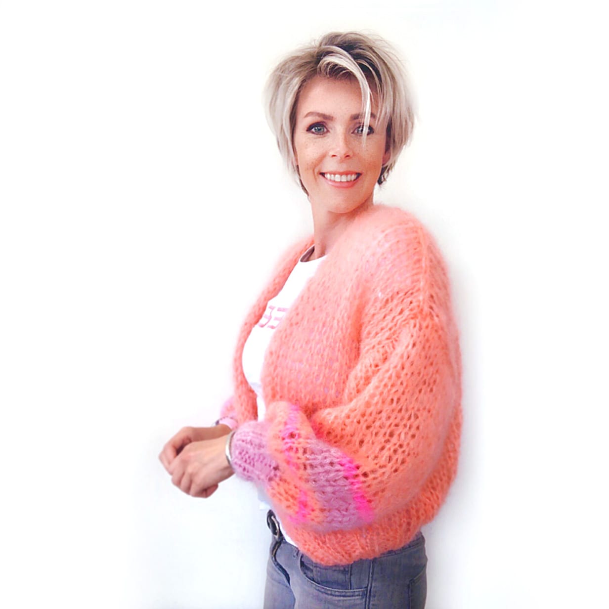 MYPZ short bernadette mohair cardigan salmon