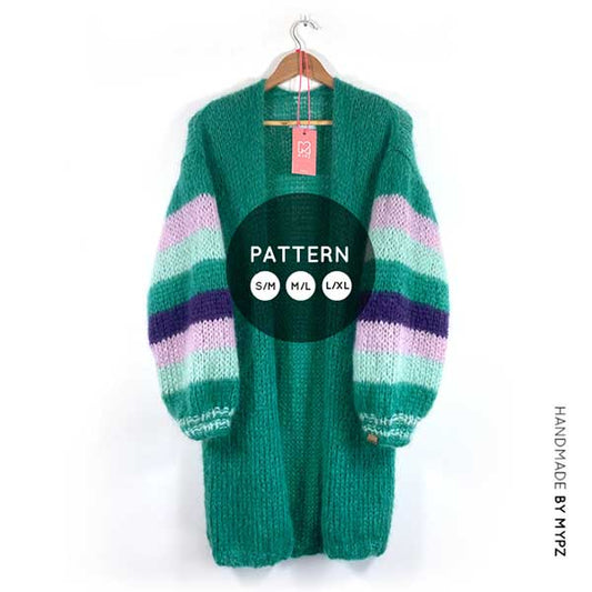 MYPZ knit pattern half long green mohair cardigan SM-ML-LXL