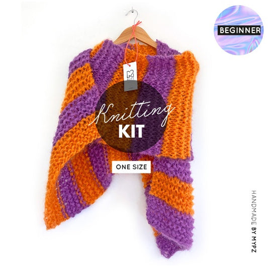 MYPZ knitting kit basic chunky mohair scarf Orange purple beginner No15