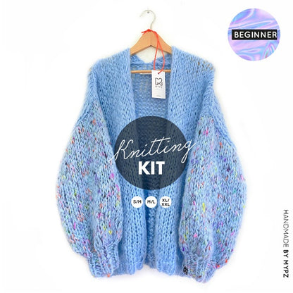 MYPZ knitting kit basic chunky mohair cardigan Bubble Blue no15