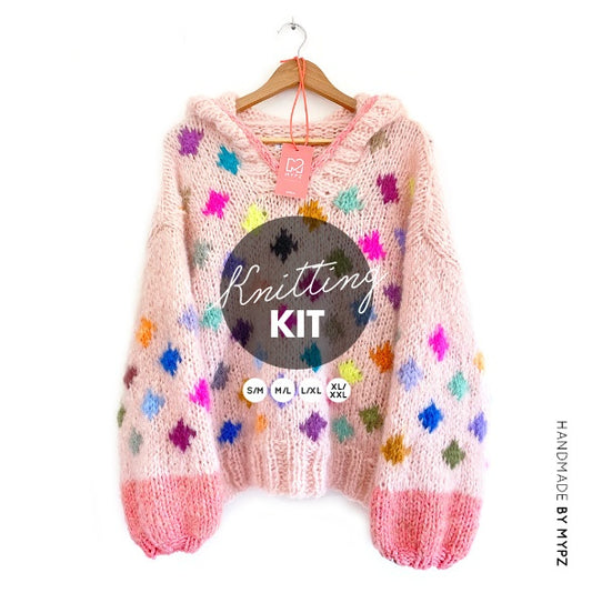 MYPZ knitting kit chunky mohair dots pullover with hoodie NO9