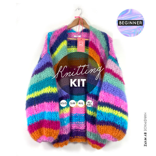 MYPZ knitting kit chunky mohair rainbow cardigan No15
