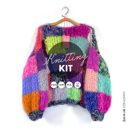 MYPZ knitting kit chunky rainbow patchwork pullover No15