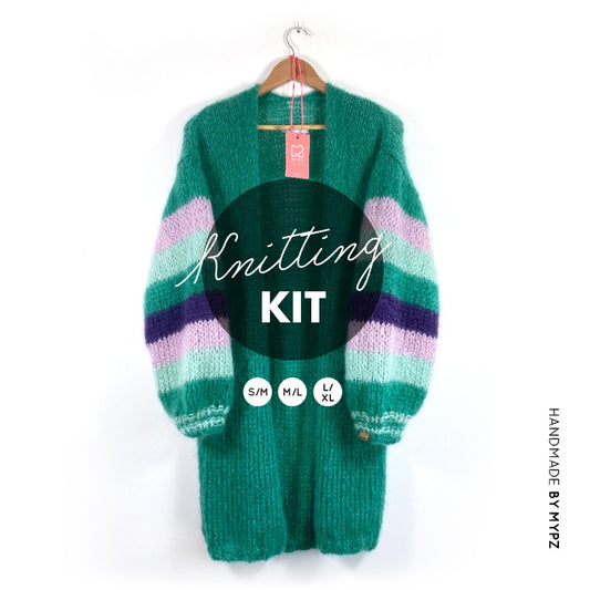 MYPZ knitting kit half long green mohair cardigan SM-ML-LXL