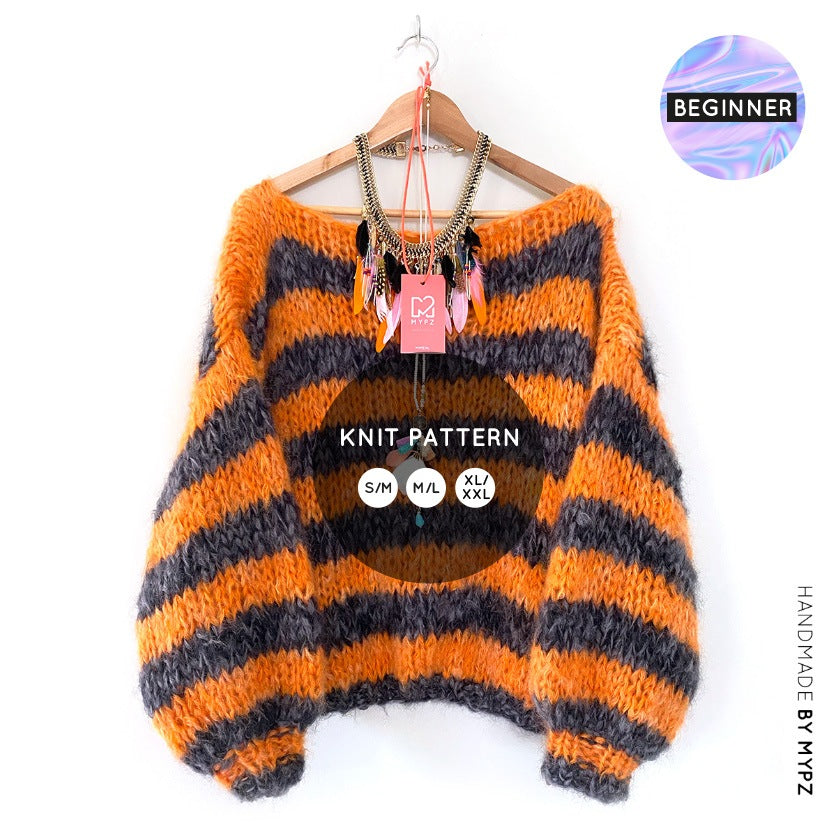 MYPZ knitting pattern basic chunky pullover beginner ORANGE-BLACK