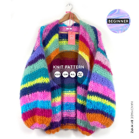 MYPZ knitting pattern chunky mohair rainbow cardigan No15