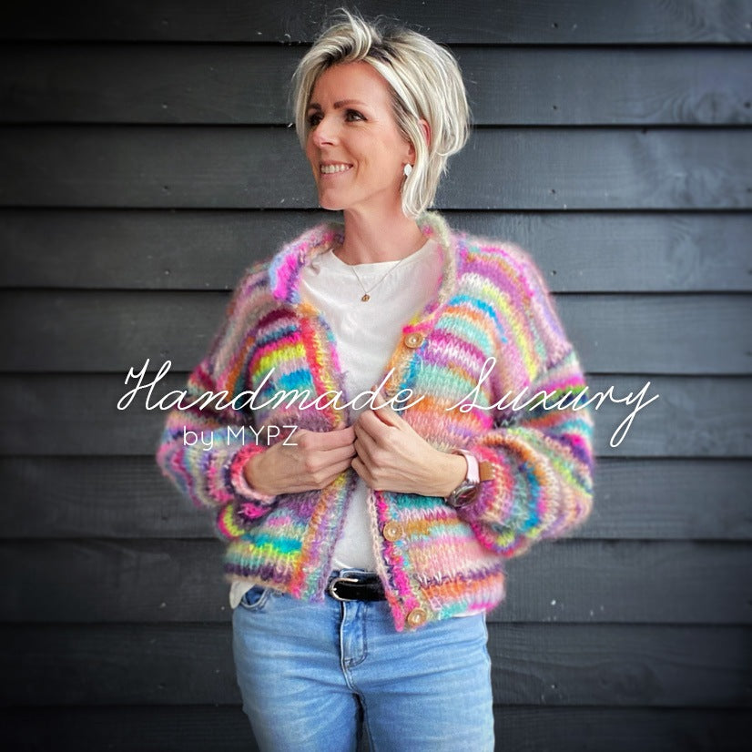 MYPZ Short light mohair scrap yarn cardigan