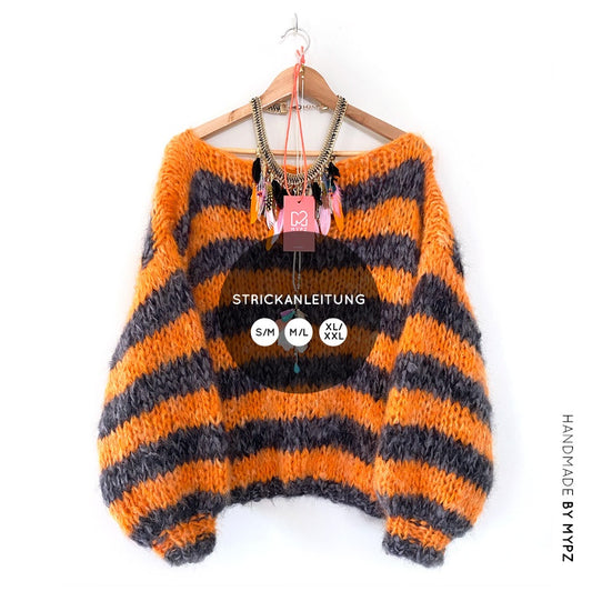 Strickanleitung Basic Chunky Mohair Pullover Orange-Black No.15 (DE)