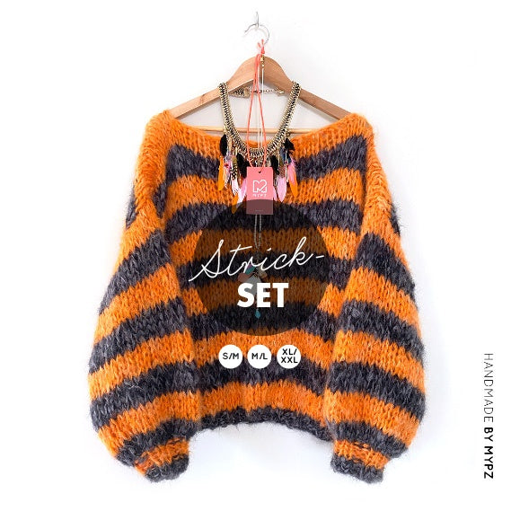 Strickset Basic Chunky Mohair Pullover Orange-Black No.15 (DE)