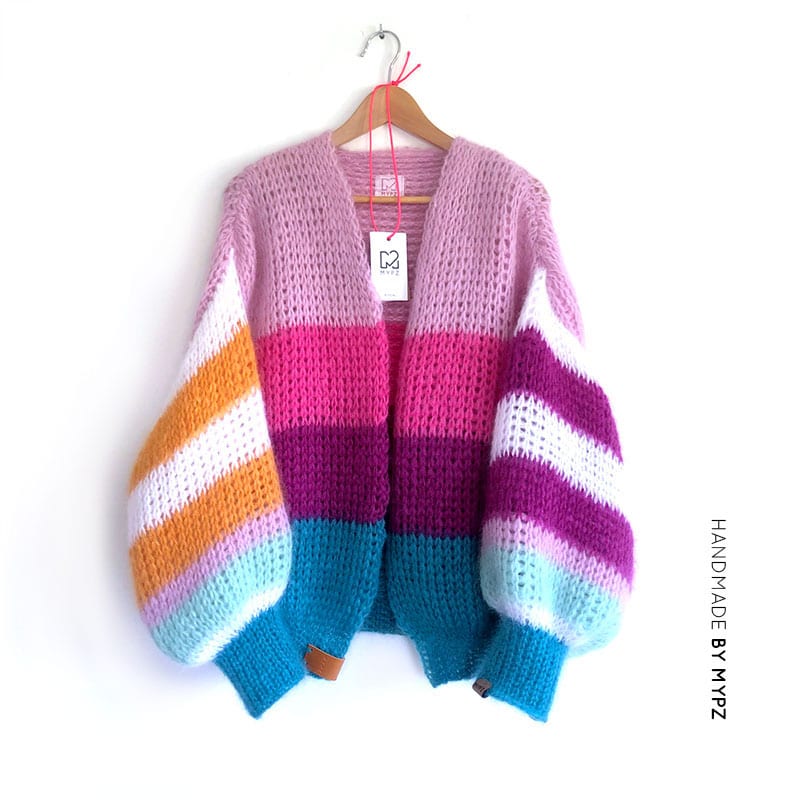 pink green striped mohair cardigan